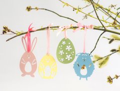 Set of spring decorative toys on ribbons