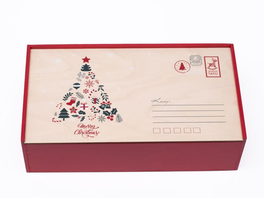 Дерев'яна подарункова коробка на Новий рік «Татова пошта» (фарбована)