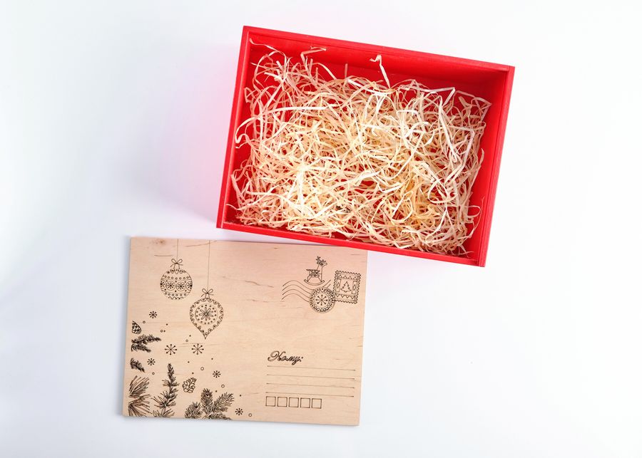 Дерев'яна коробка для подарунків «Різдвяна пошта» (фарбована)
