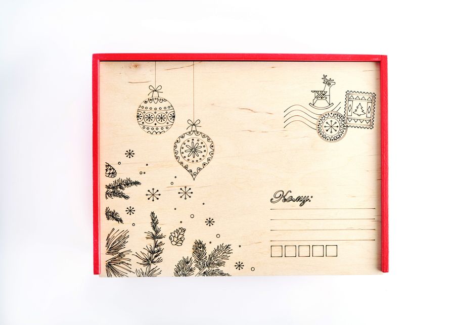 Дерев'яна коробка для подарунків «Різдвяна пошта» (фарбована)